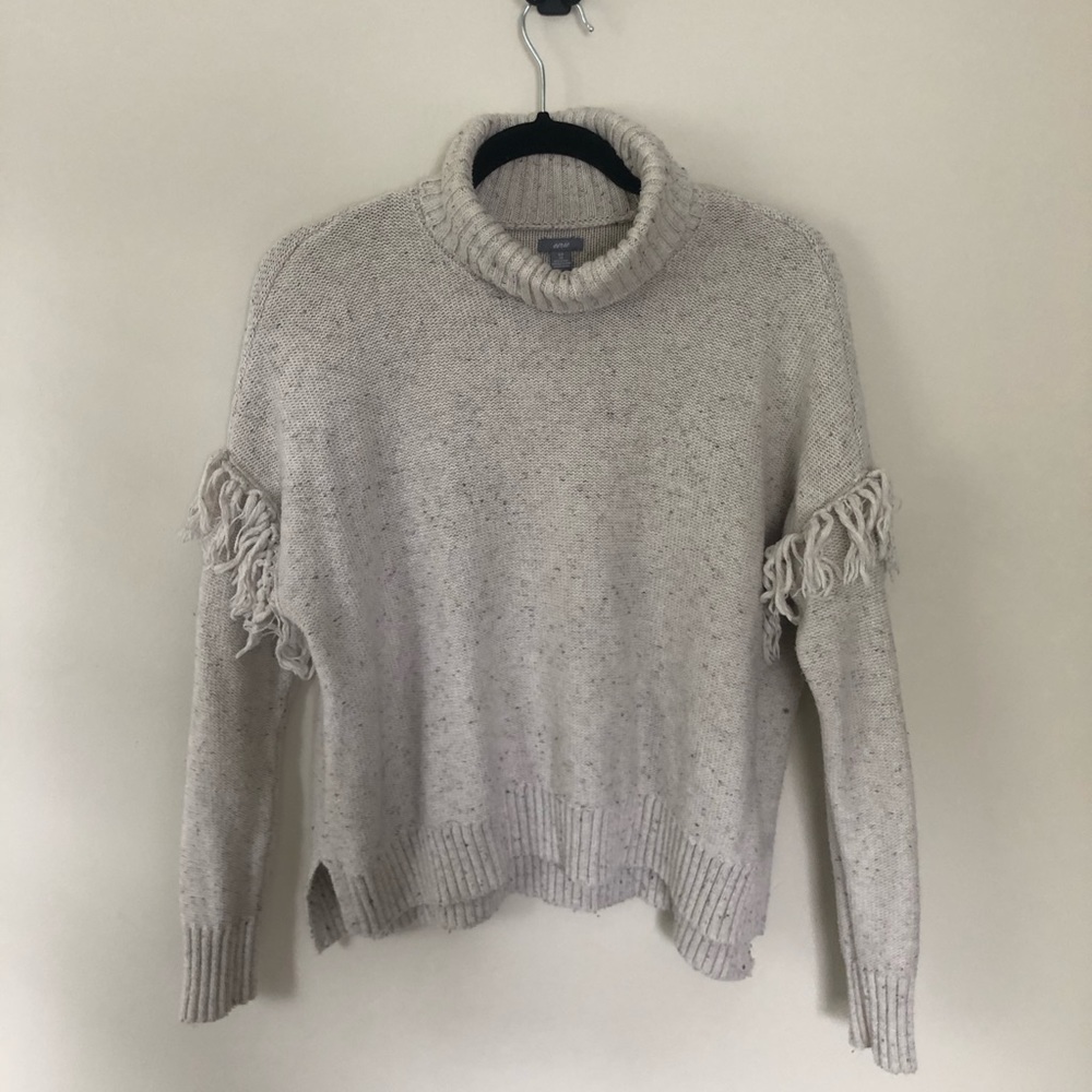 Aerie Oatmeal Fringe Turtleneck Sweater